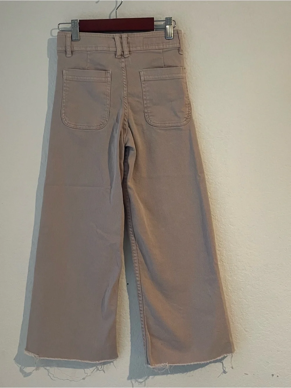 Zara Girls Wide Leg Jeans Beige Raw Hem Size 9 (134 cm Wide Leg